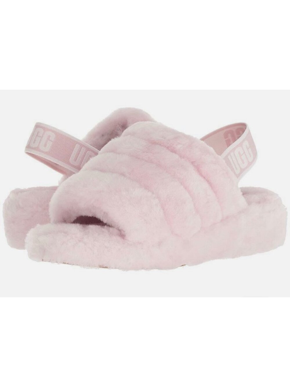 UGG Pink Fluff Yeah Sheepkin Slide-On Open Toe Ankle Strap Platform Slippers 8 - Picture 2 of 8